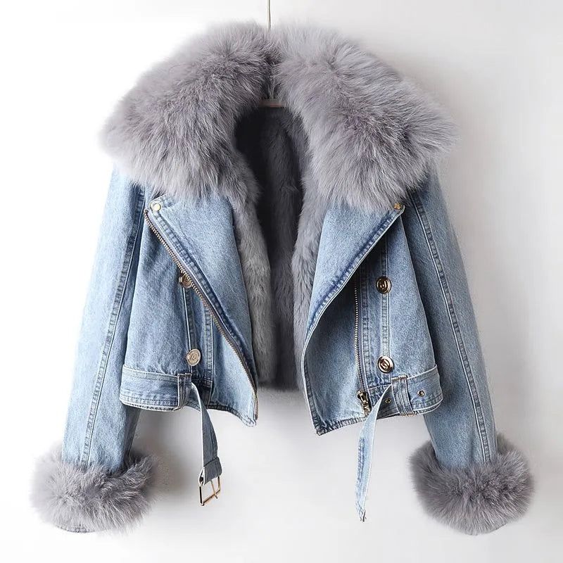 Cecilie | Dame Vinter Denimjakke med Kunstpels