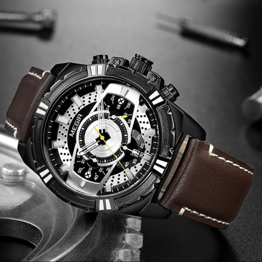Luksus Kvarts Chronograph Militær Sport Læder Ur