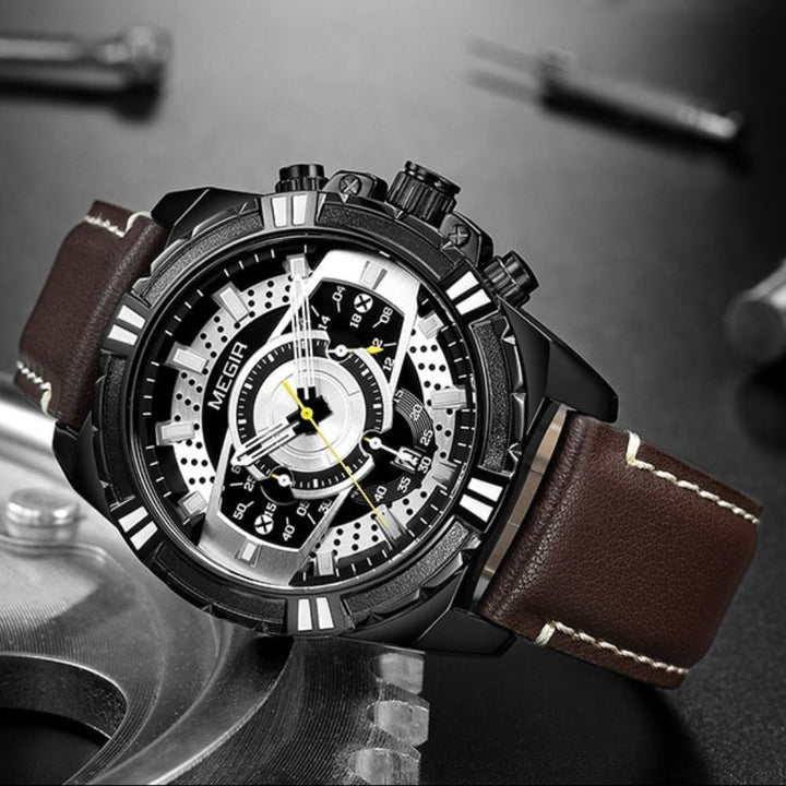 Luksus Kvarts Chronograph Militær Sport Læder Ur