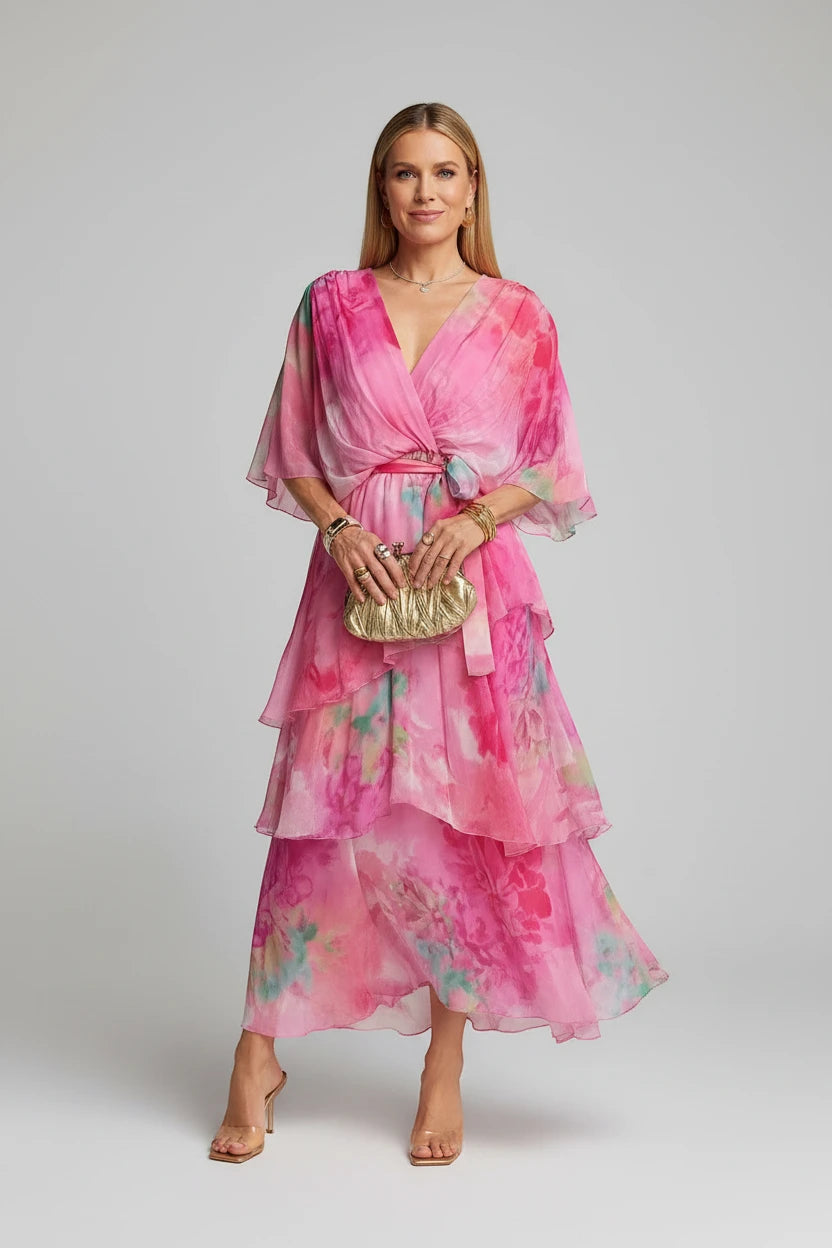 Dame Elegant Midi Sommerkjole med Flæser