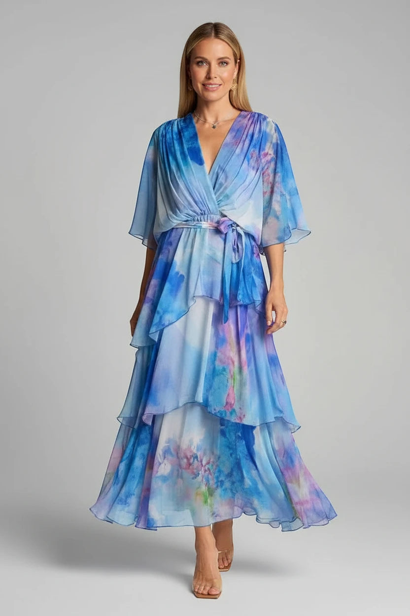 Dame Elegant Midi Sommerkjole med Flæser