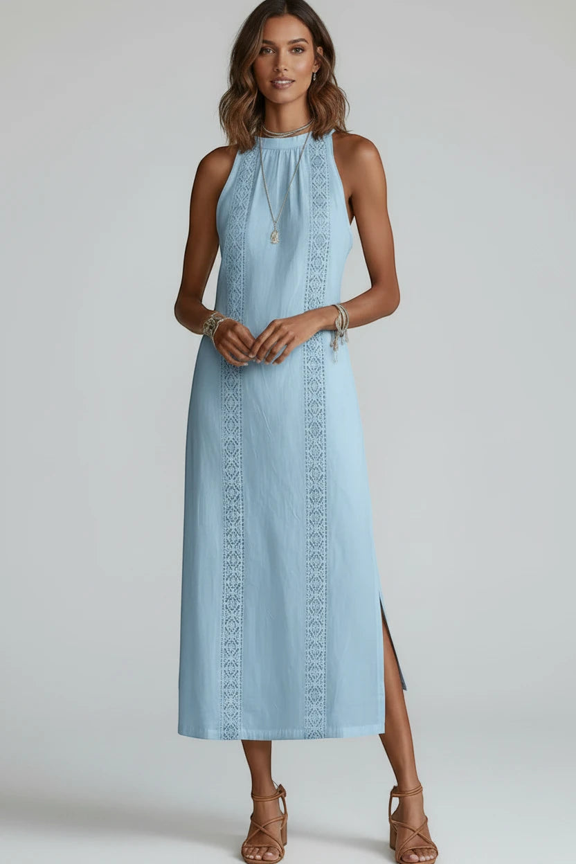 Dame Elegant Midi Sommerkjole med Halterneck
