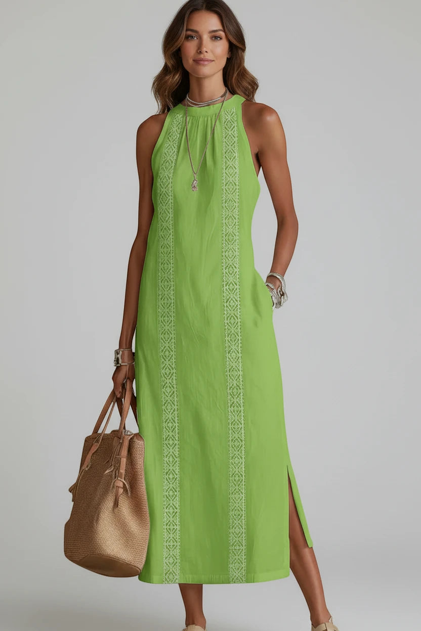 Dame Elegant Midi Sommerkjole med Halterneck