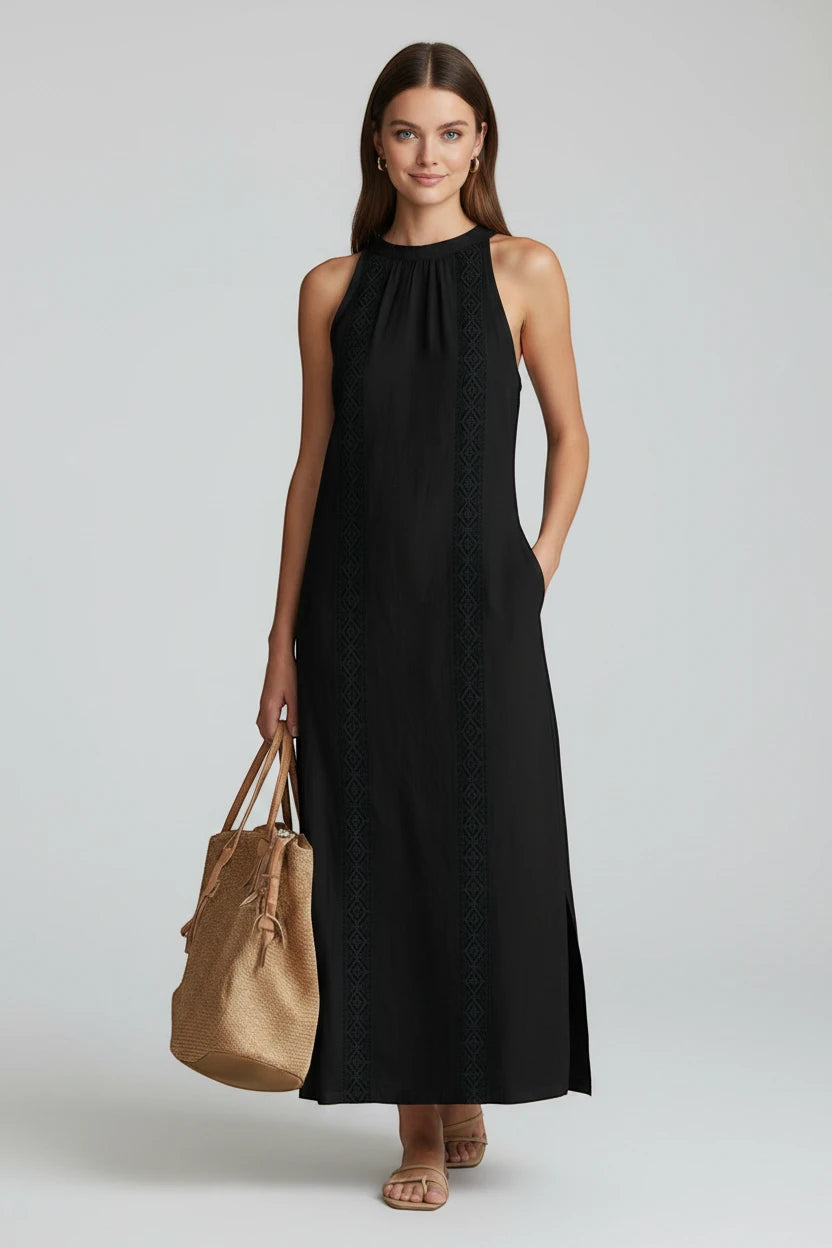Dame Elegant Midi Sommerkjole med Halterneck