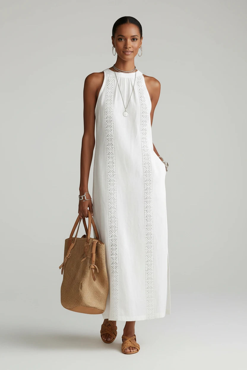 Dame Elegant Midi Sommerkjole med Halterneck