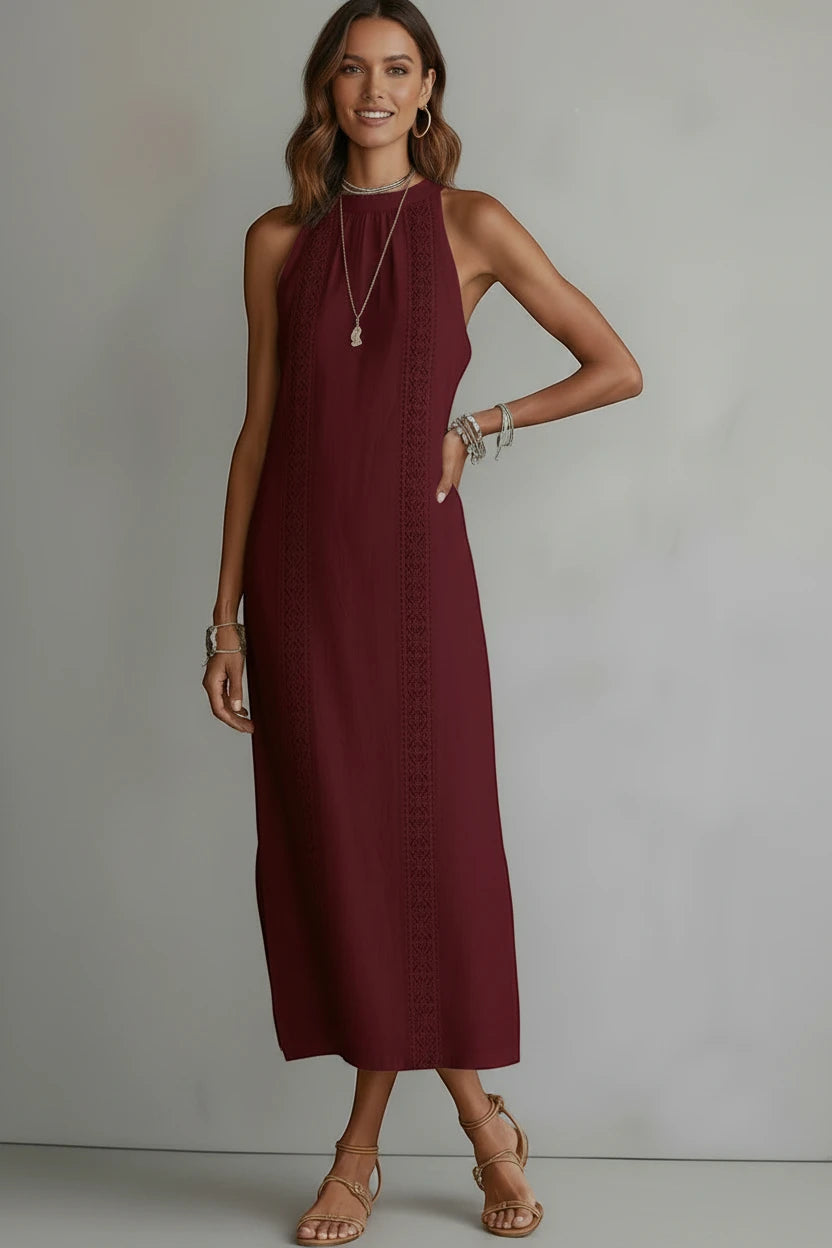 Dame Elegant Midi Sommerkjole med Halterneck