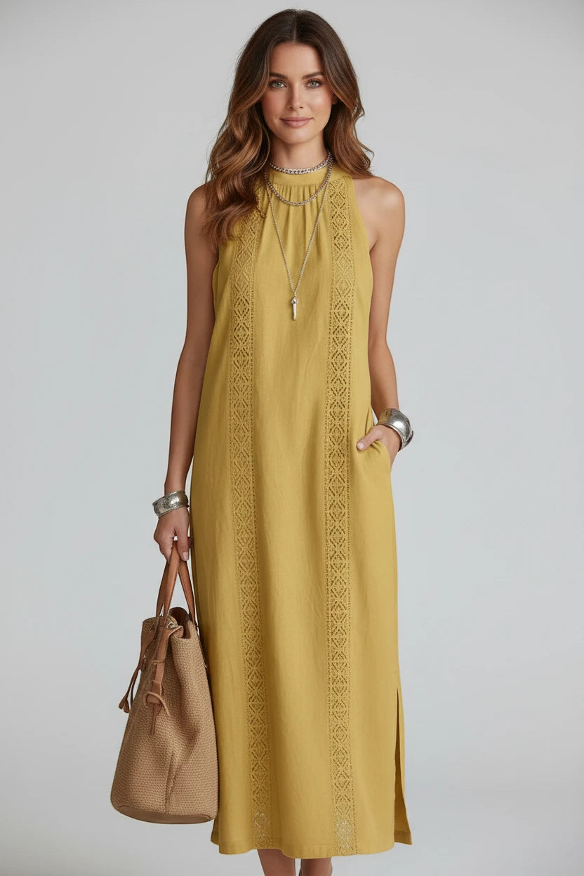Dame Elegant Midi Sommerkjole med Halterneck