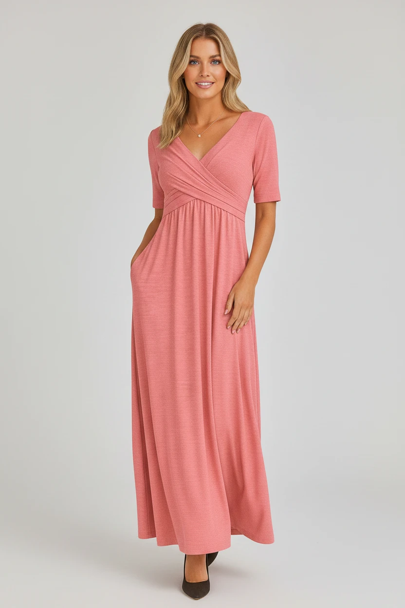 Dame Elegant Midi Sommerkjole med V-Udskæring