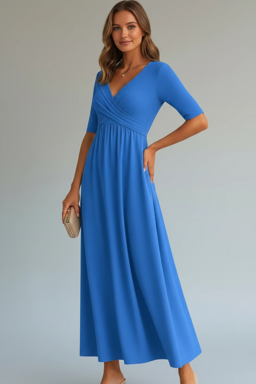 Dame Elegant Midi Sommerkjole med V-Udskæring