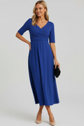 Dame Elegant Midi Sommerkjole med V-Udskæring