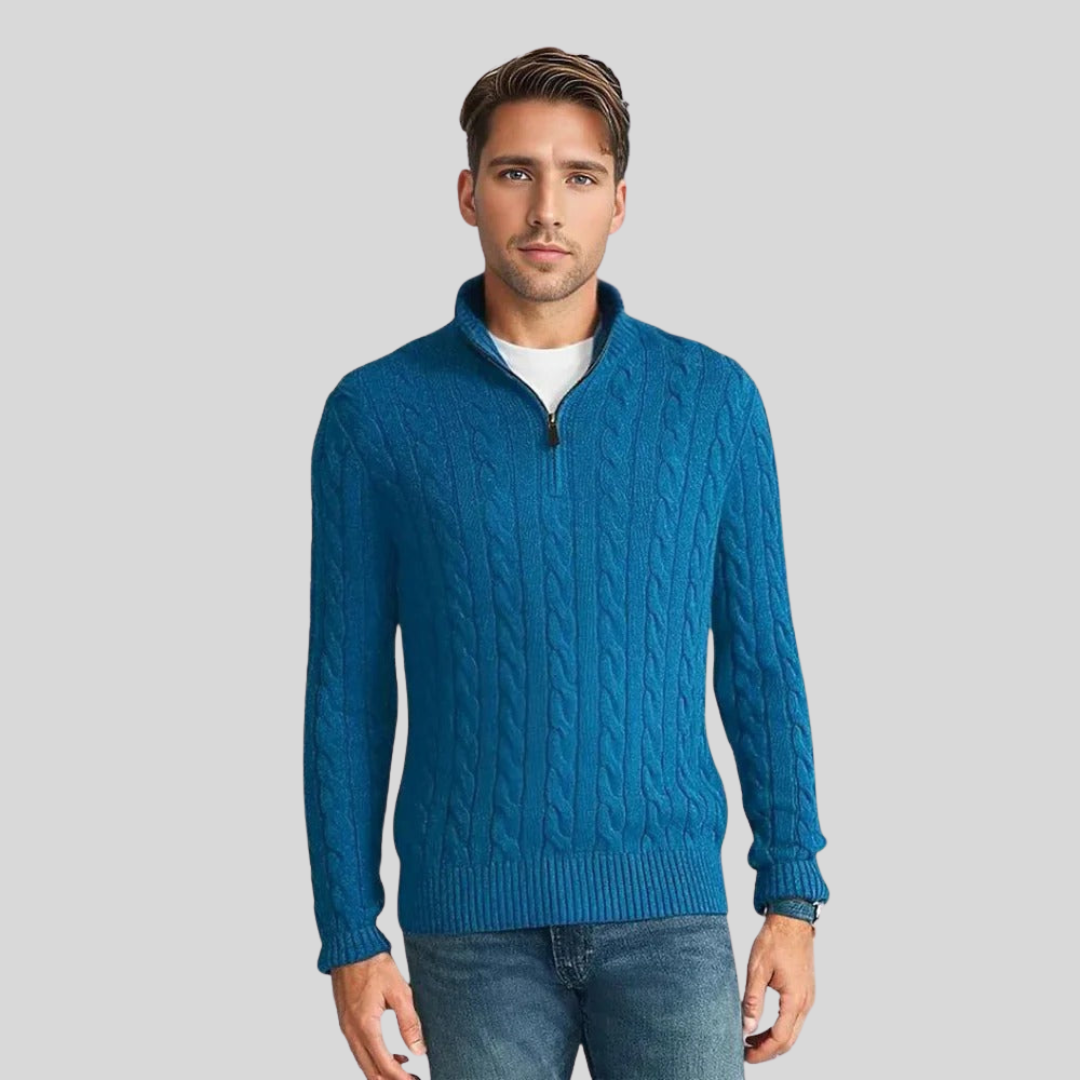 Esben | Herresweater med Kabelstrik og Lynlås