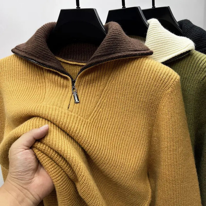 Vigge | Herresweater med Ribstruktur og Lynlås Krave