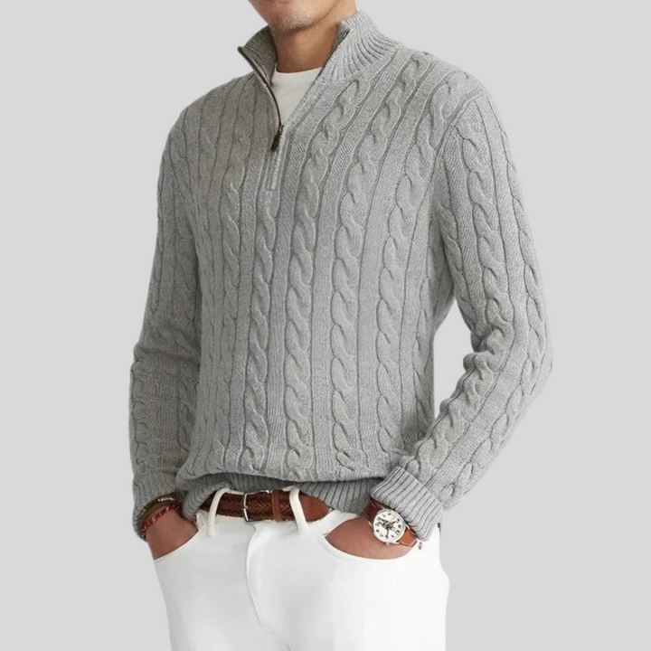 Esben | Herresweater med Kabelstrik og Lynlås
