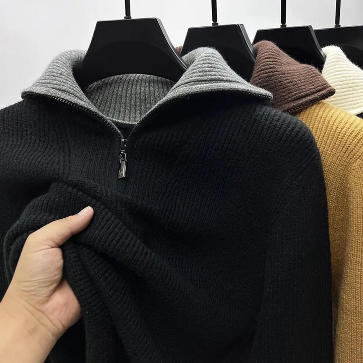 Vigge | Herresweater med Ribstruktur og Lynlås Krave