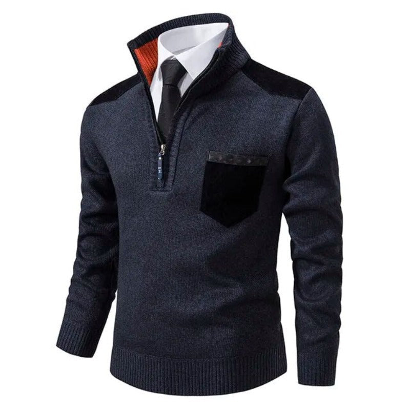 Magnus | Herresweater med Lynlås og Lomme Detalje