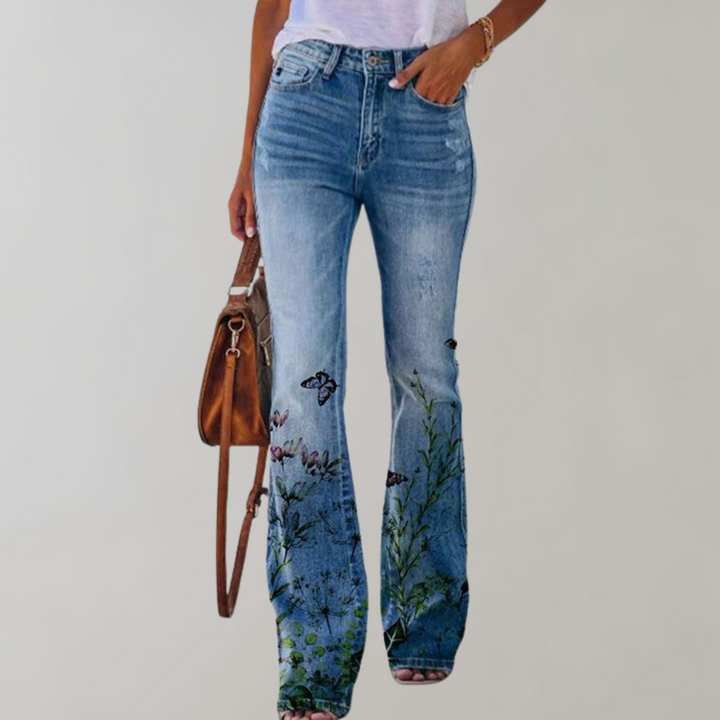 Christa | Jeans med Vide Ben og Blomstermønster