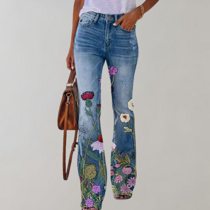 Christa | Jeans med Vide Ben og Blomstermønster