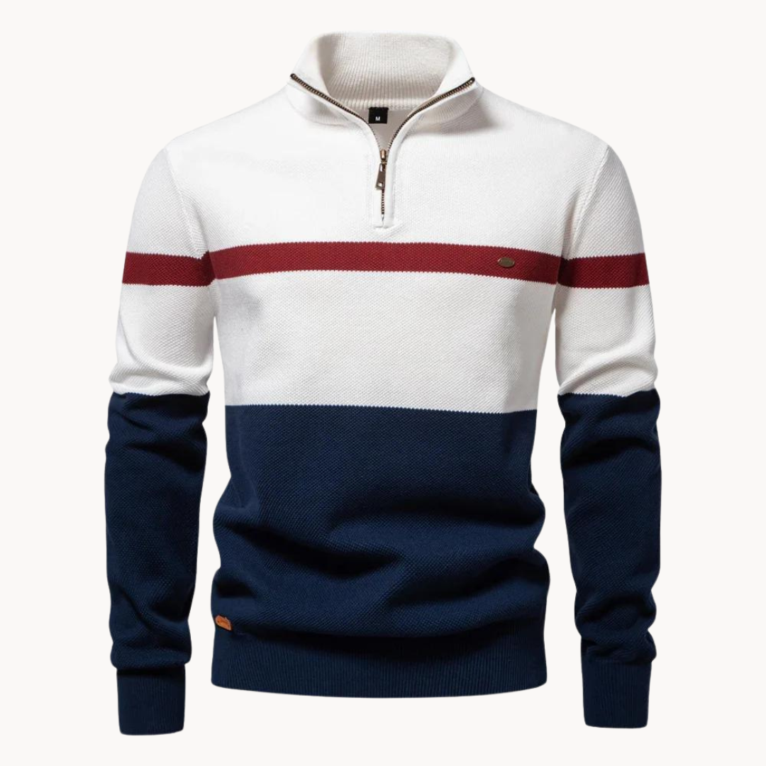 Casper | Herre Stribet Sweater med Lynlåskrave