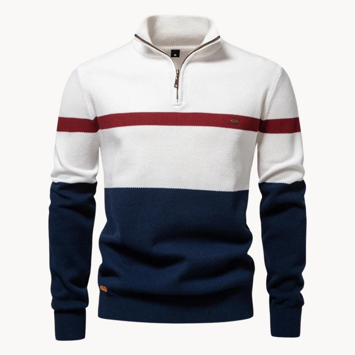 Casper | Herre Stribet Sweater med Lynlåskrave