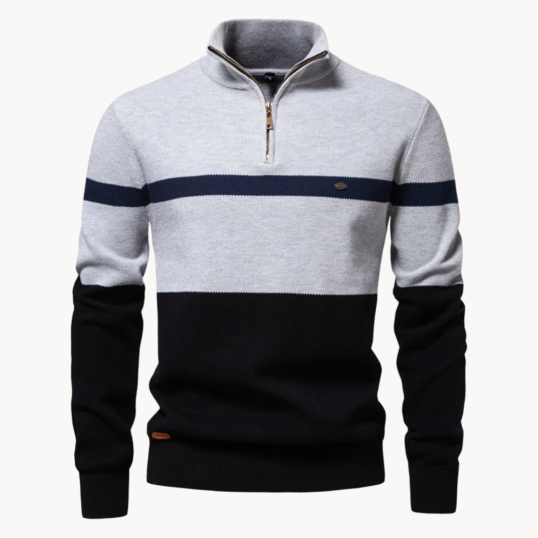 Casper | Herre Stribet Sweater med Lynlåskrave
