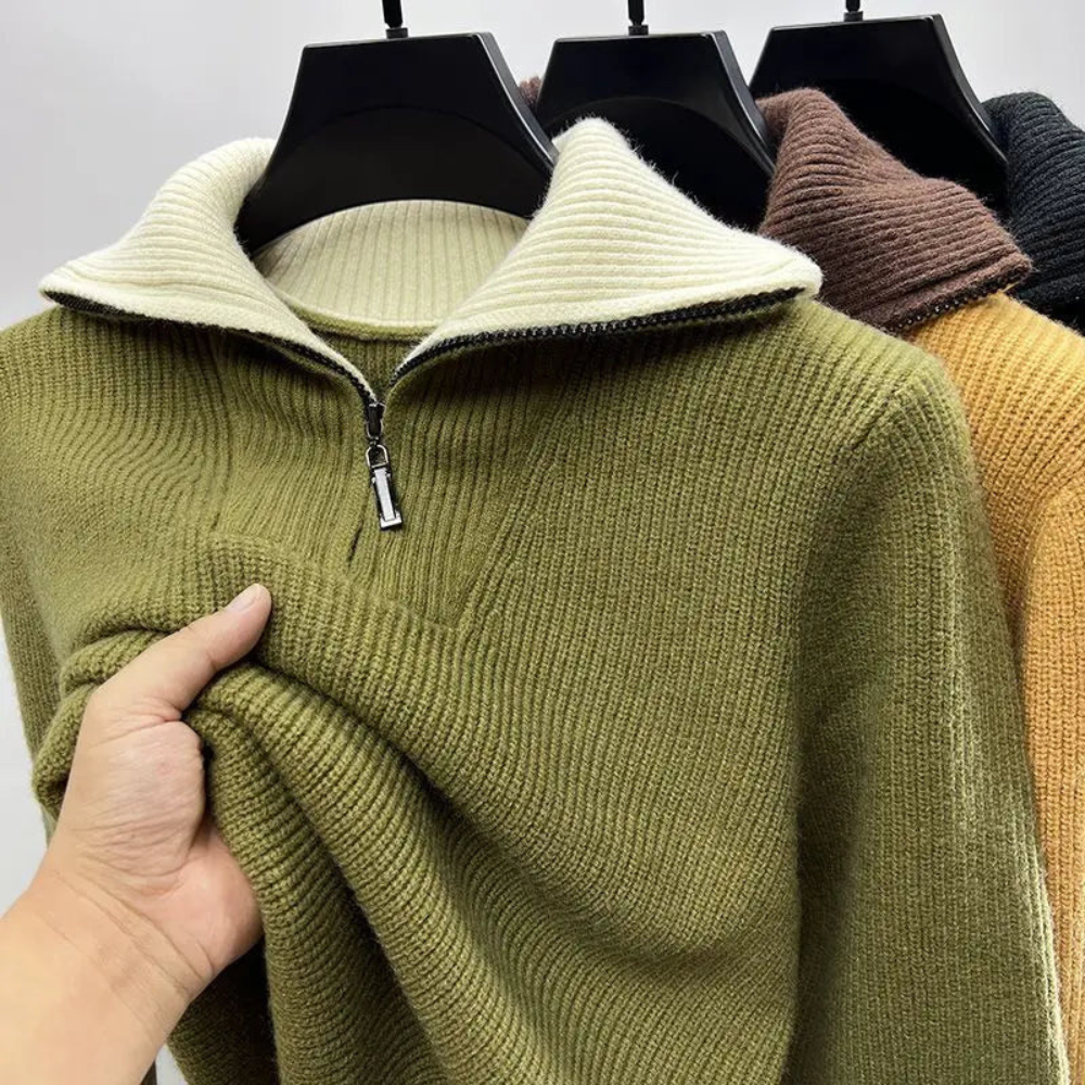 Vigge | Herresweater med Ribstruktur og Lynlås Krave
