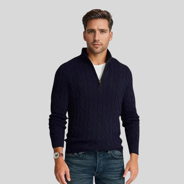 Esben | Herresweater med Kabelstrik og Lynlås