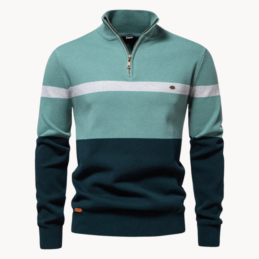 Casper | Herre Stribet Sweater med Lynlåskrave