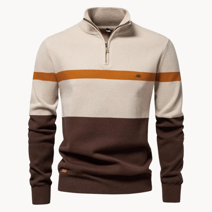 Casper | Herre Stribet Sweater med Lynlåskrave