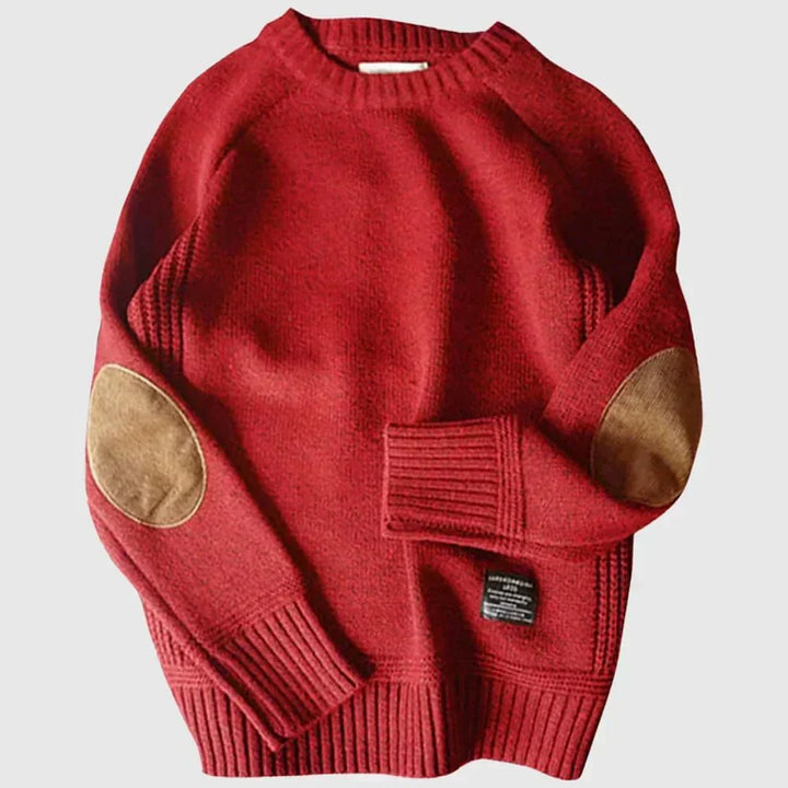 Thilde | Herre Rød Striksweater Med Albuelapper