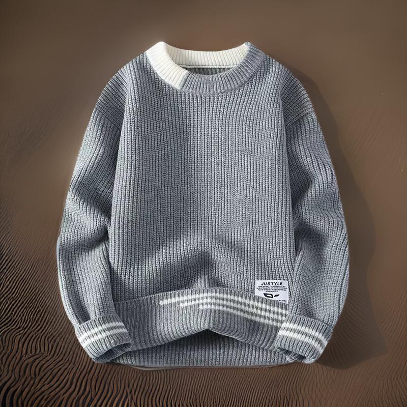 Osvald | Herre Vinter Sweater med Rund Hals og Ribkanter