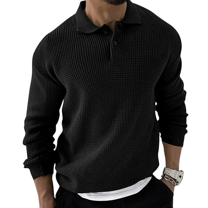 Melker | Herre Vinter Polo Sweatshirt med Vaffelstruktur