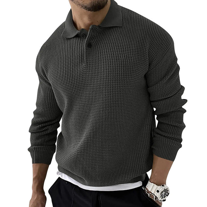 Melker | Herre Vinter Polo Sweatshirt med Vaffelstruktur