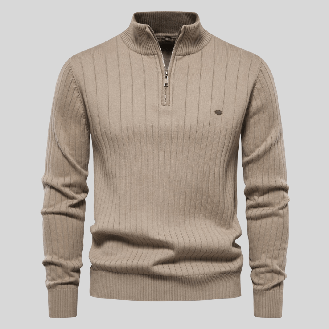 Marius | Herre Vinter Ribbet Halv-Lynlås Sweater til Hverdagsbrug