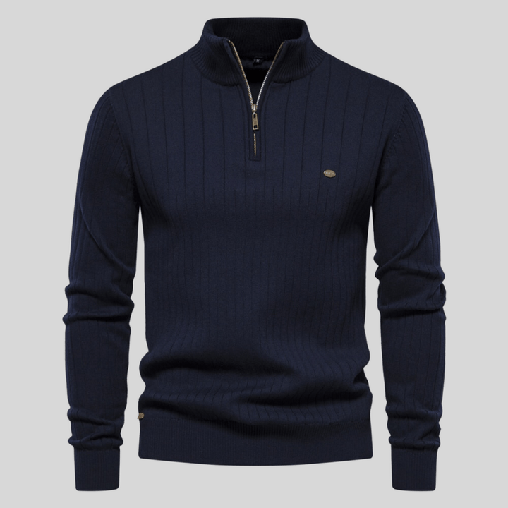 Marius | Herre Vinter Ribbet Halv-Lynlås Sweater til Hverdagsbrug