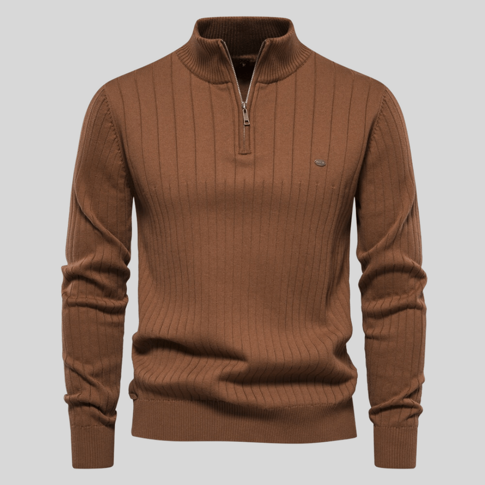 Marius | Herre Vinter Ribbet Halv-Lynlås Sweater til Hverdagsbrug