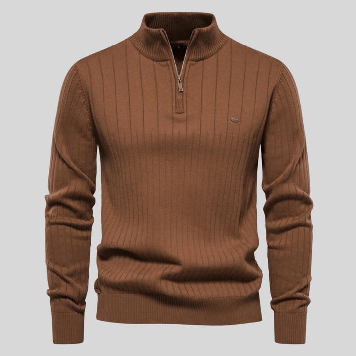 Marius | Herre Vinter Ribbet Halv-Lynlås Sweater til Hverdagsbrug