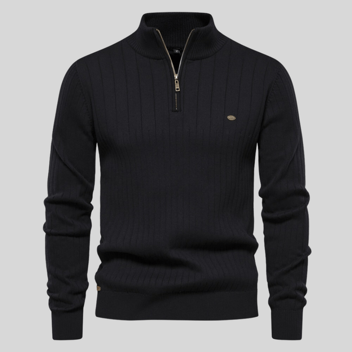 Marius | Herre Vinter Ribbet Halv-Lynlås Sweater til Hverdagsbrug