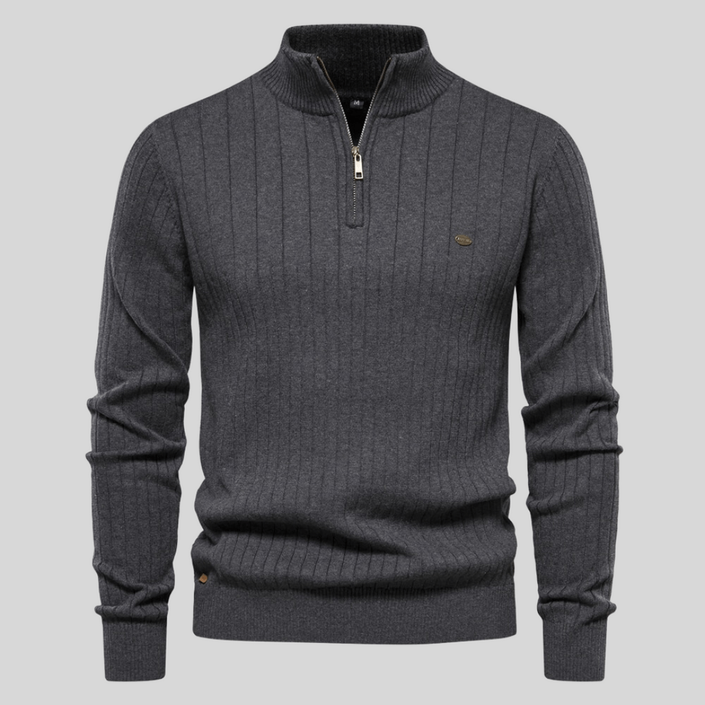 Marius | Herre Vinter Ribbet Halv-Lynlås Sweater til Hverdagsbrug