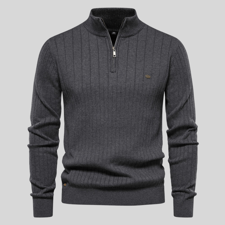Marius | Herre Vinter Ribbet Halv-Lynlås Sweater til Hverdagsbrug
