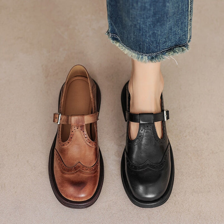 Elsbeth – Vintage læder T‑bar balletsko