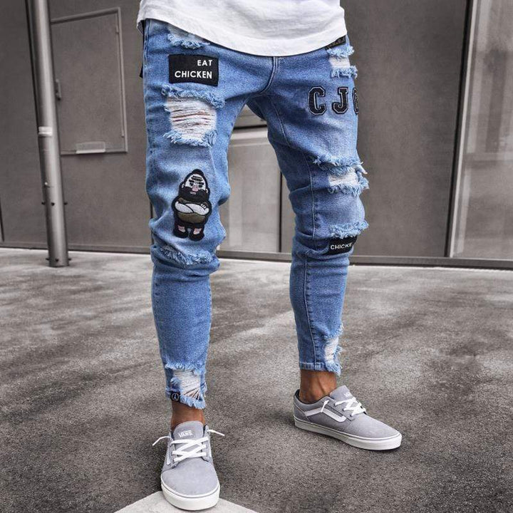 Bertram | Herre Stilfulde Ripped Skinny Jeans med Patches